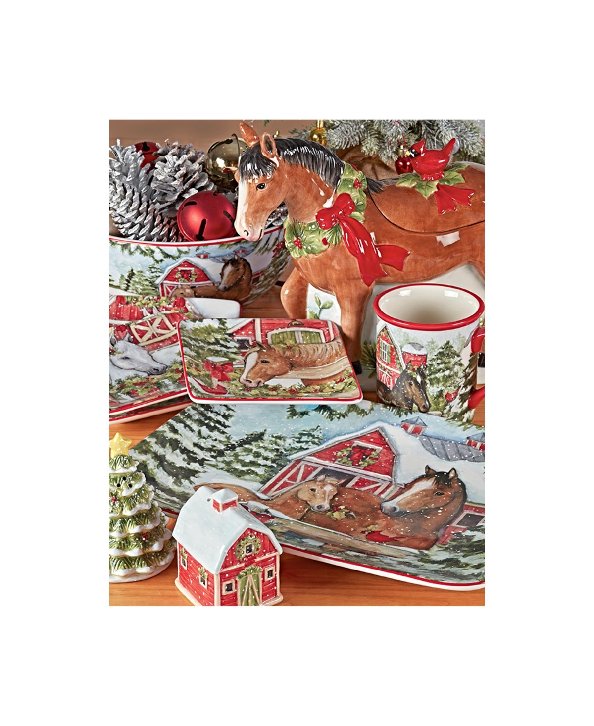 Certified International Homestead Christmas 4 Piece Dinner Plate Set In Red,white
