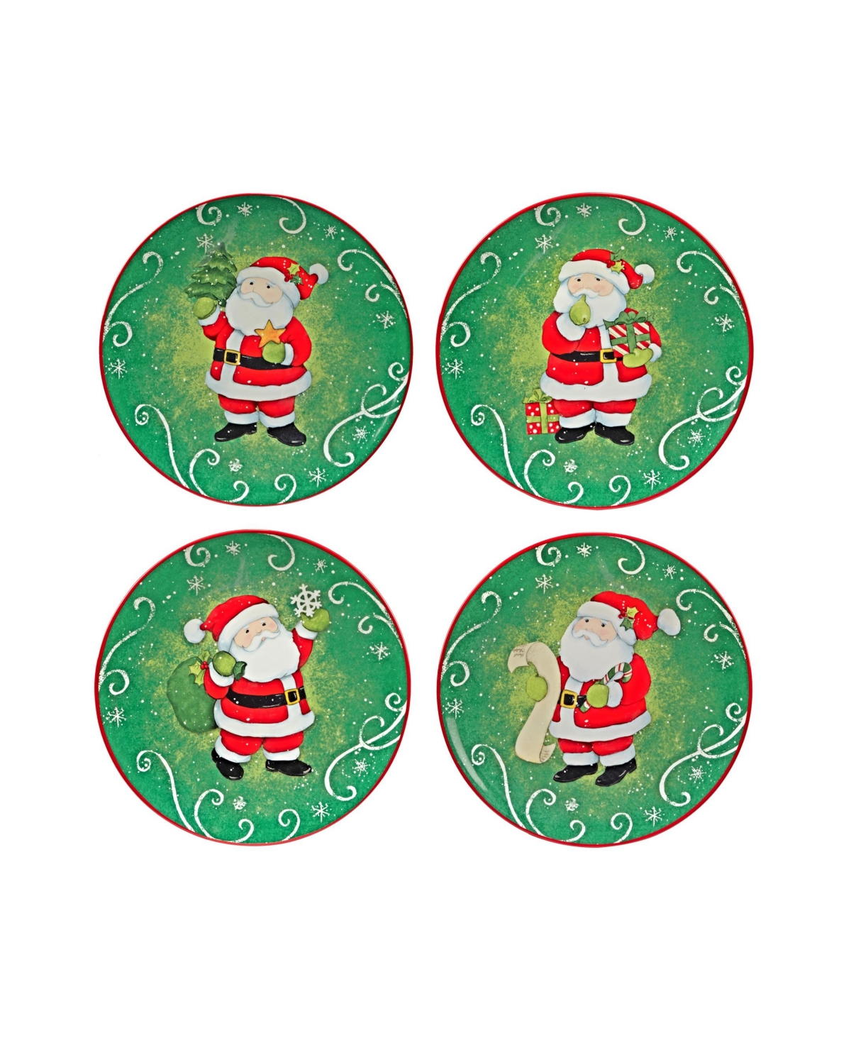 Certified International Holiday Magic Santa 4 Piece Dessert Plate Set In Green,red