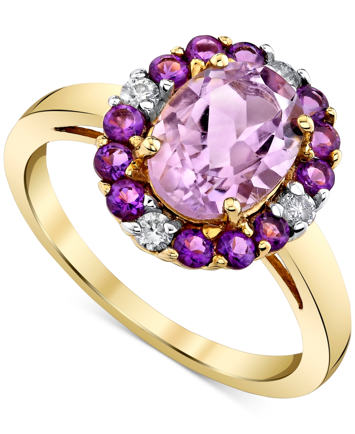 Macy's Pink Amethyst & Amethyst (2-1/8 Ct. T.w.) & Diamond (1/8 Ct. T.w.) Oval Halo Ring In 10k Gold