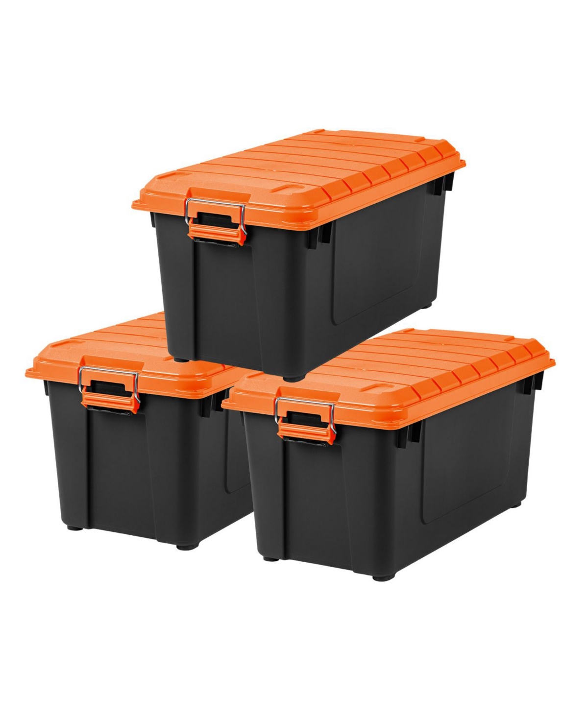 21 Gallon Heavy-Duty Plastic Storage Bins, Store-It-All Container Totes with Durable Lid and Secure Latching Buckles, Black/Orange, 3 Pack - Orange