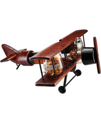 Glass Airplane Whiskey Decanter and Airplane Glasses, 3 Piece Set