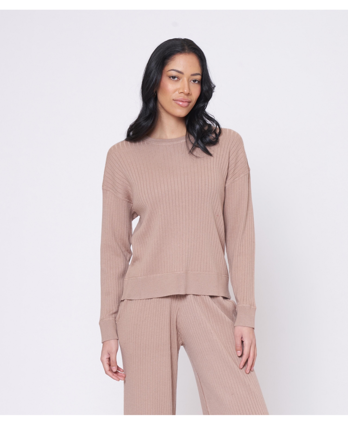 Women's Knit Rosewood Ribbed Crew Top - Lychee