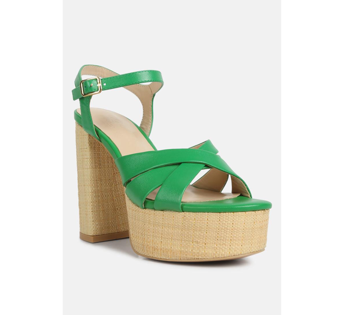 de-vil Womens crisscross straps block heel sandals - Green