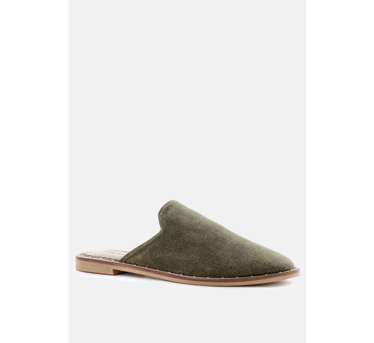 Rag & Co Lia Khaki Green Canvas Mules In Green