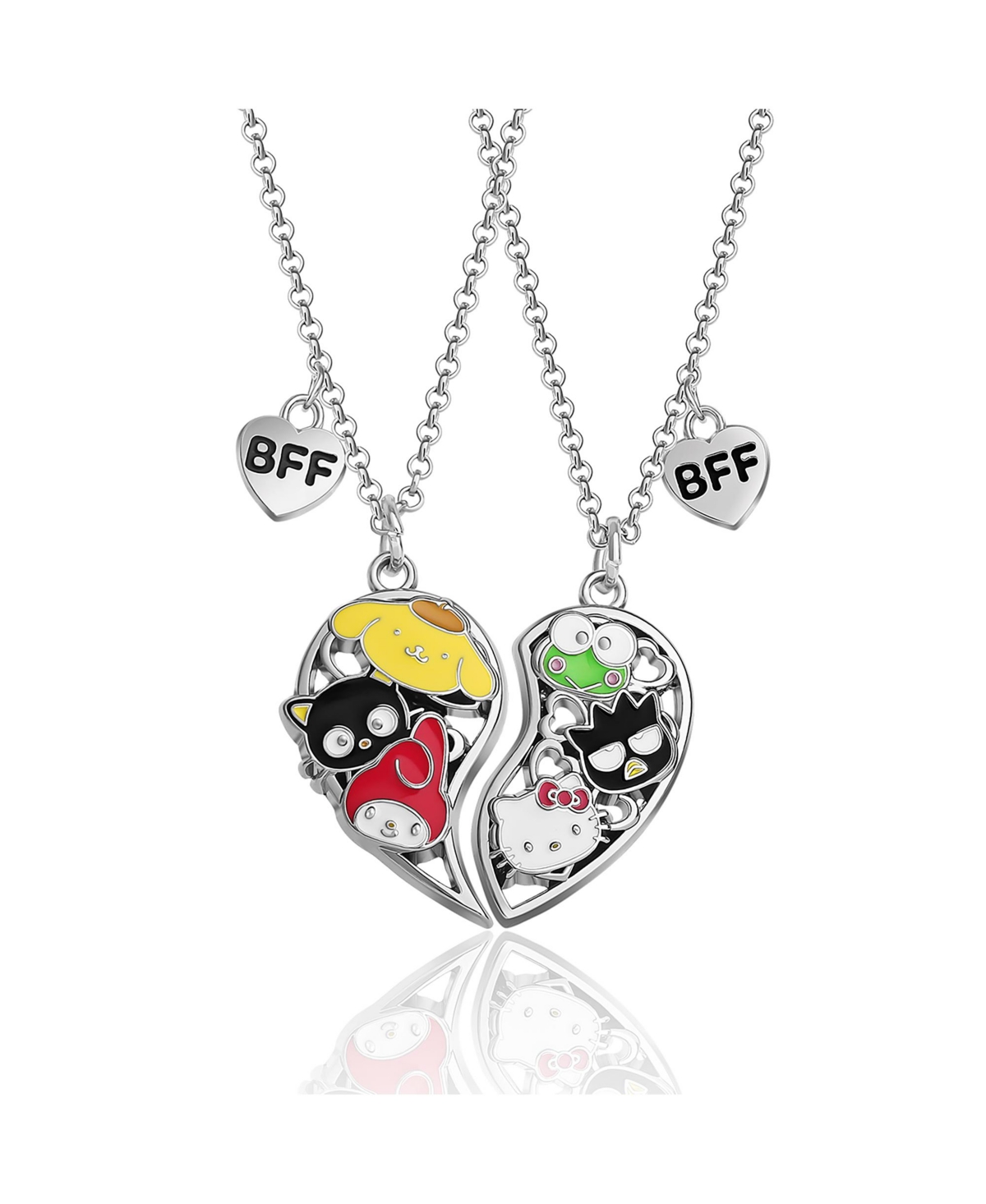 Sanrio Hello Kitty and Friends Bff Friendship Necklaces, 16 + 3'' - Set of 2, Authentic Officially Licensed - Silver tone, red, black