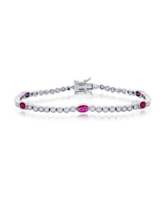Sterling Beaded Outline Round & Oval CZ Bracelet (, , Or )