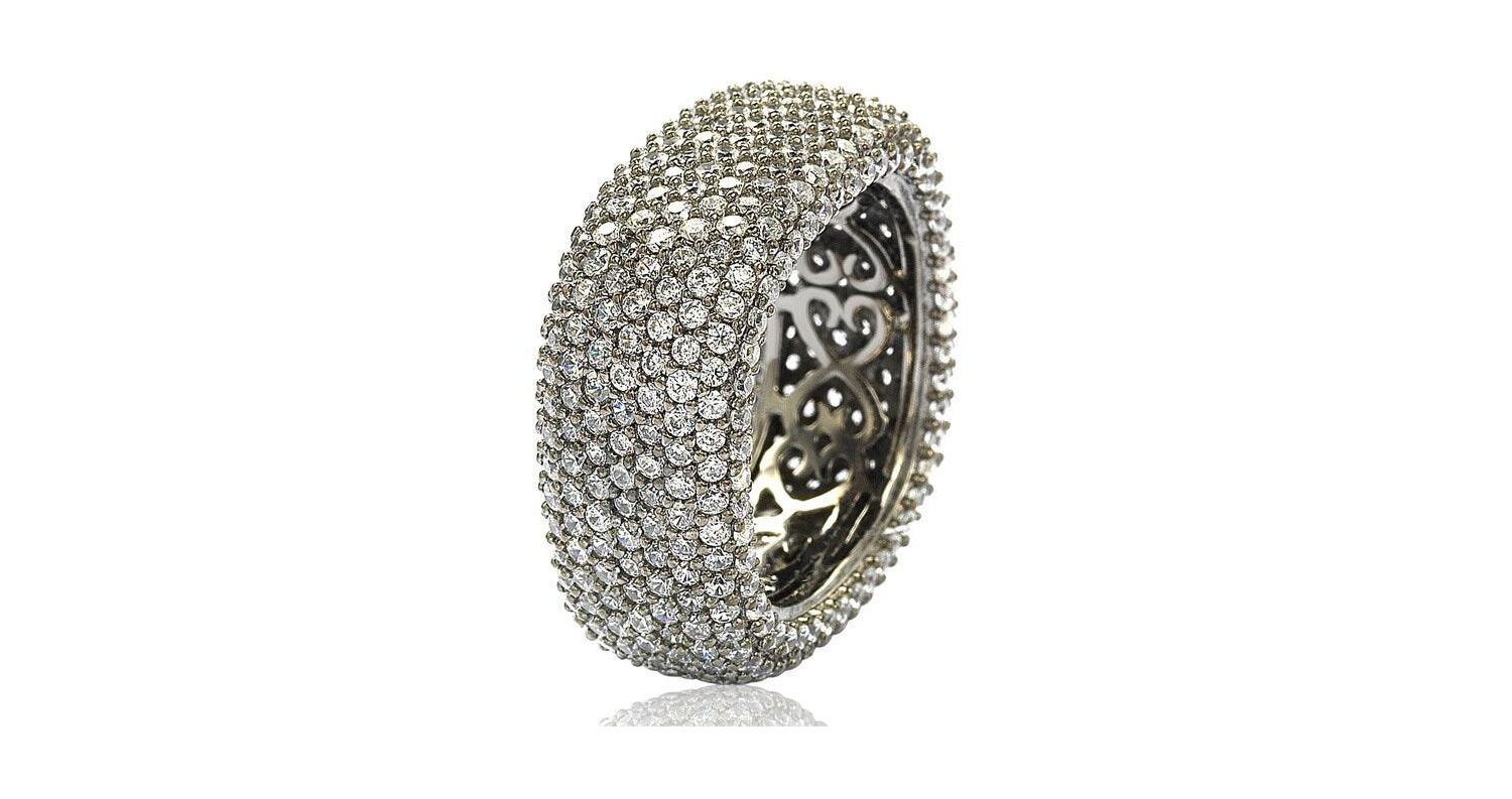Suzy Levian Sterling Silver Cubic Zirconia Square Pave Eternity Ring