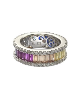 Suzy Levian Sterling Silver Multicolor Rainbow Cubic Zirconia Baguette Eternity Band