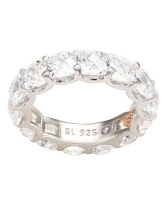 Suzy Levian Sterling Silver Cubic Zirconia White Checkered Cushion Cut Eternity Band