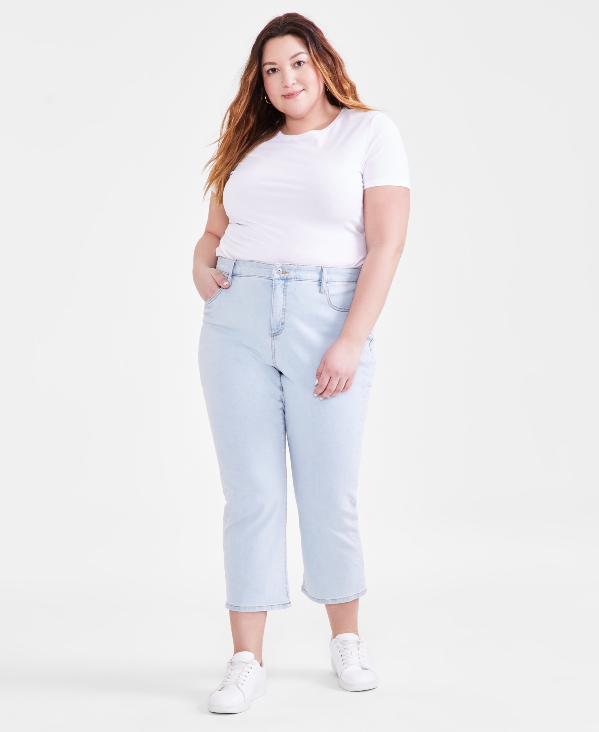 Style & Co Plus Size Mid-rise Curvy Roll-cuff Capri Jeans, Created For Macy's In Side Seam