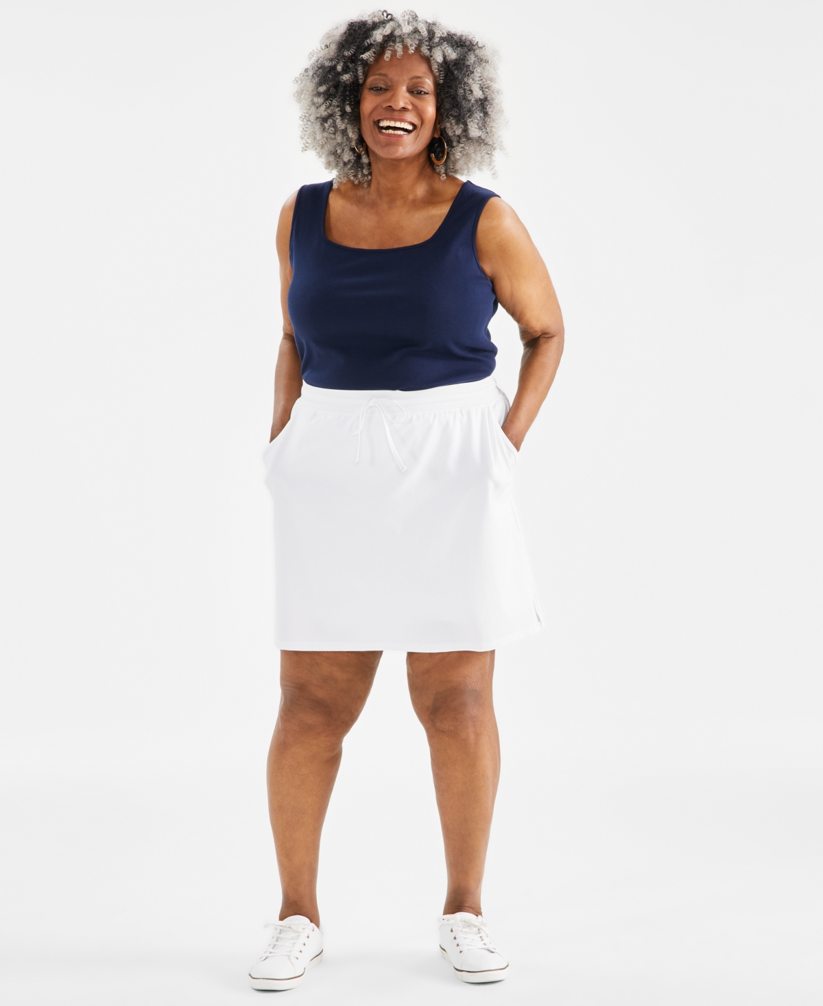 Plus Size Solid Pull-On Skort, Created for Macy's - Industrial Blue