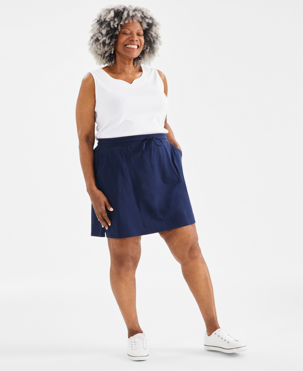 Plus Size Solid Pull-On Skort, Created for Macy's - Industrial Blue