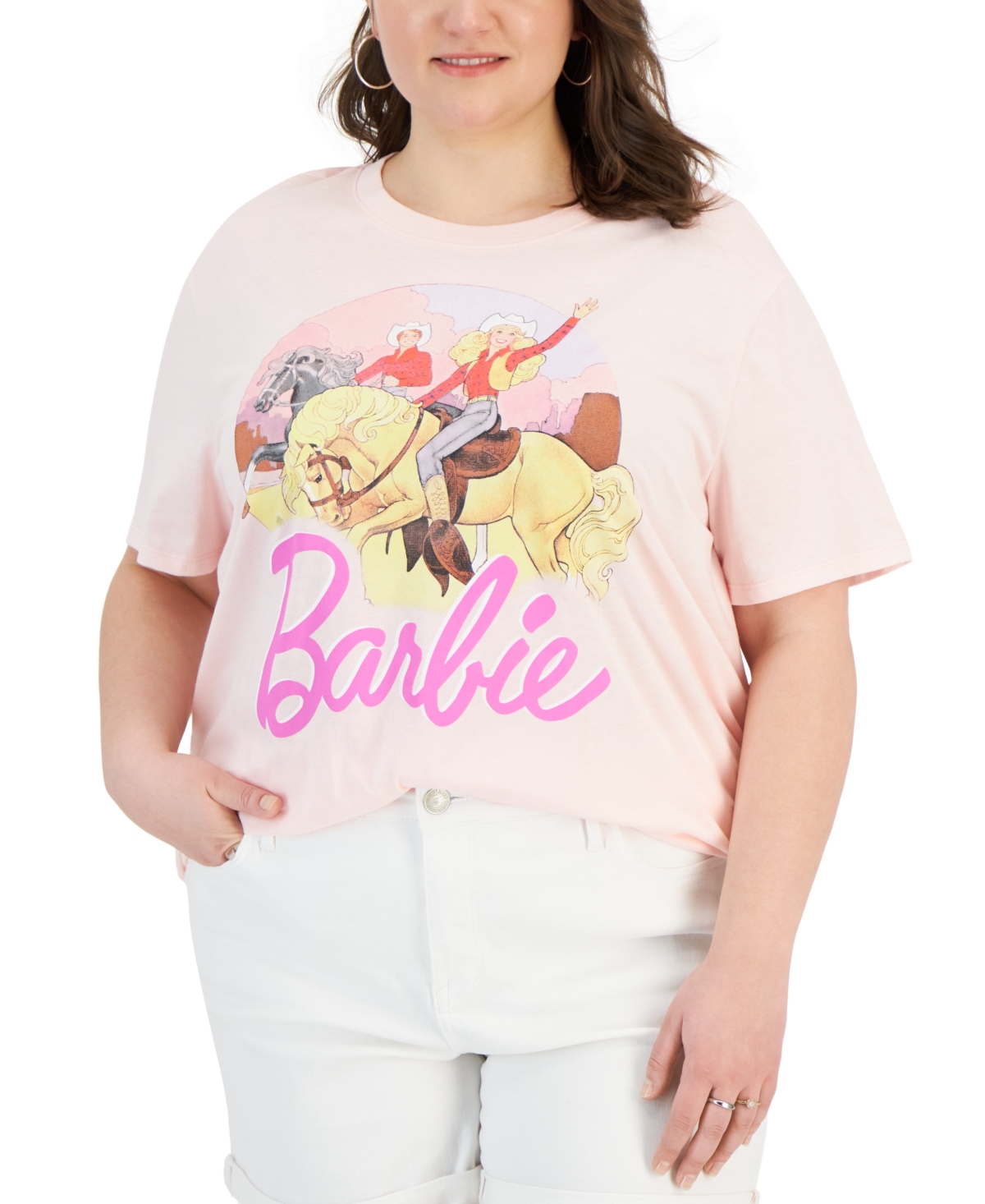 Trendy Plus Size Western Barbie Graphic T-Shirt - Pink Dogwood