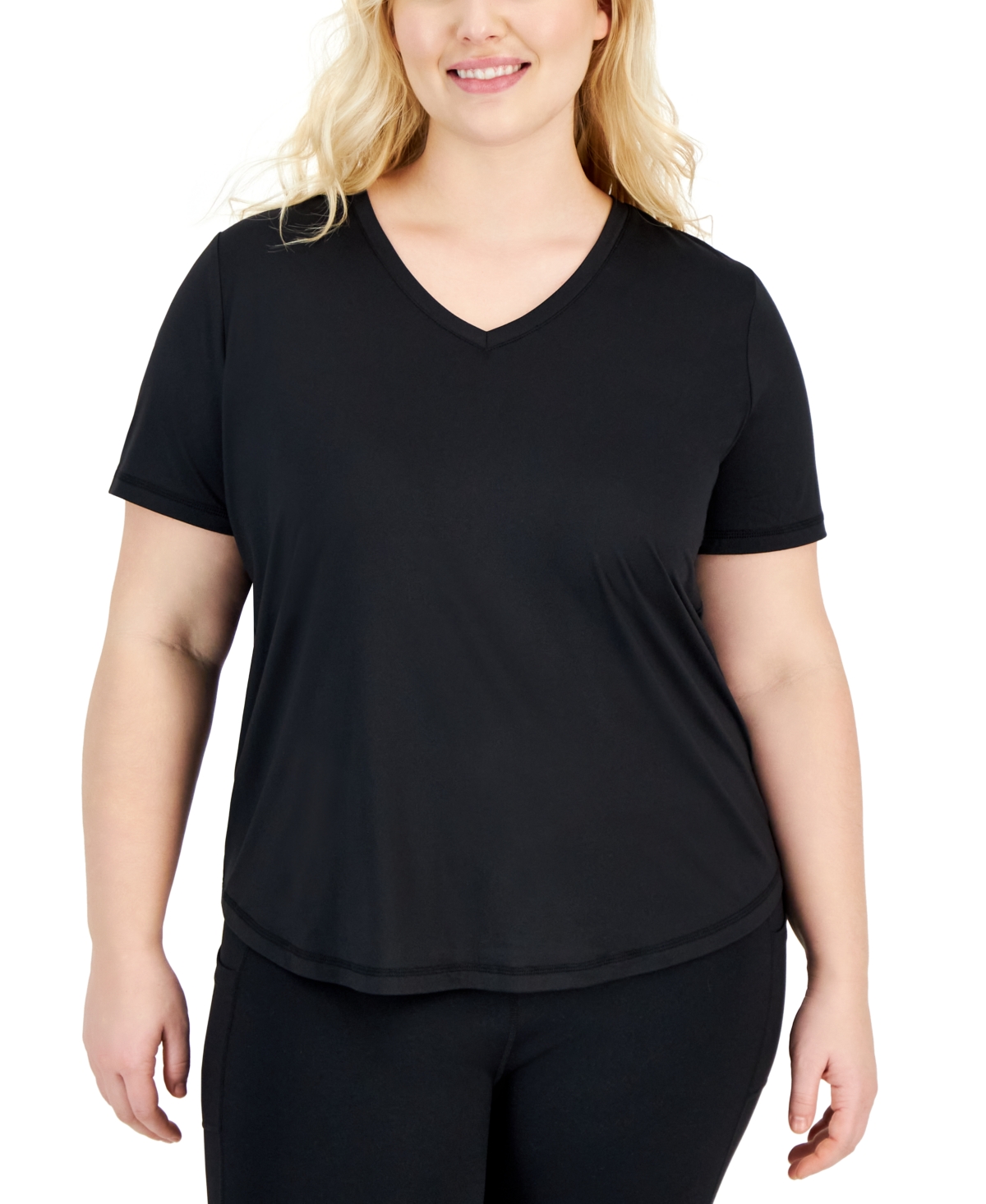 Id Ideology Plus Size Solid Essentials Active Tee, Created For Macy's In Deep Black