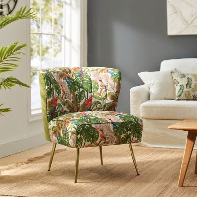 1 piece Tufted Floral Fabric Gold Metal Legs  Accent Chair