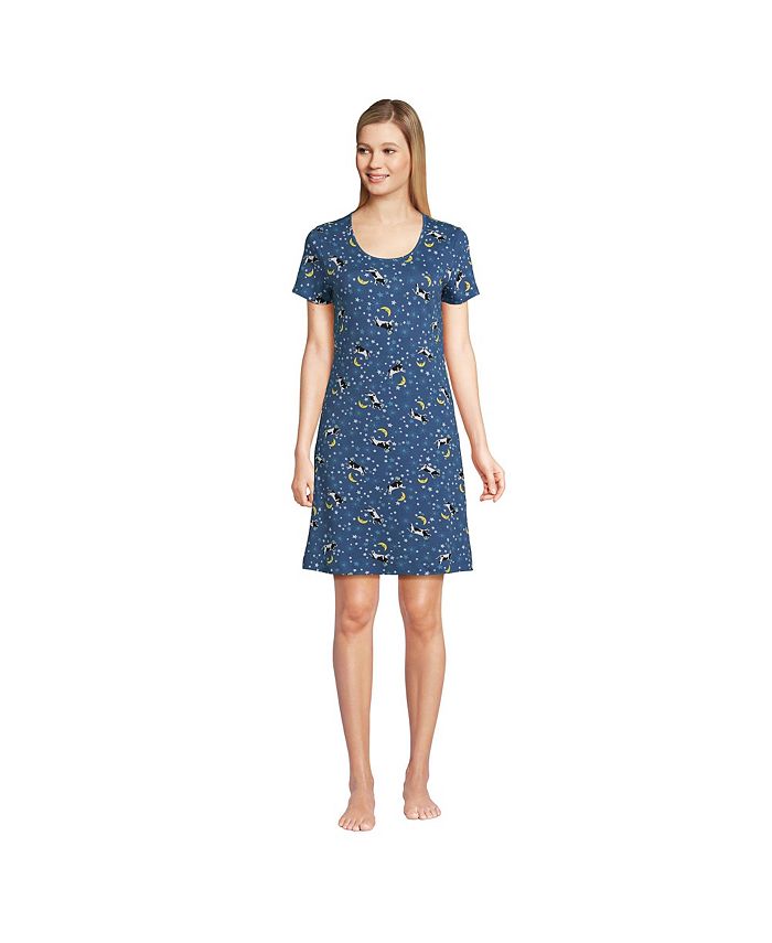 Lands' End Women's Cotton Short Sleeve Knee Length Nightgown Macy's