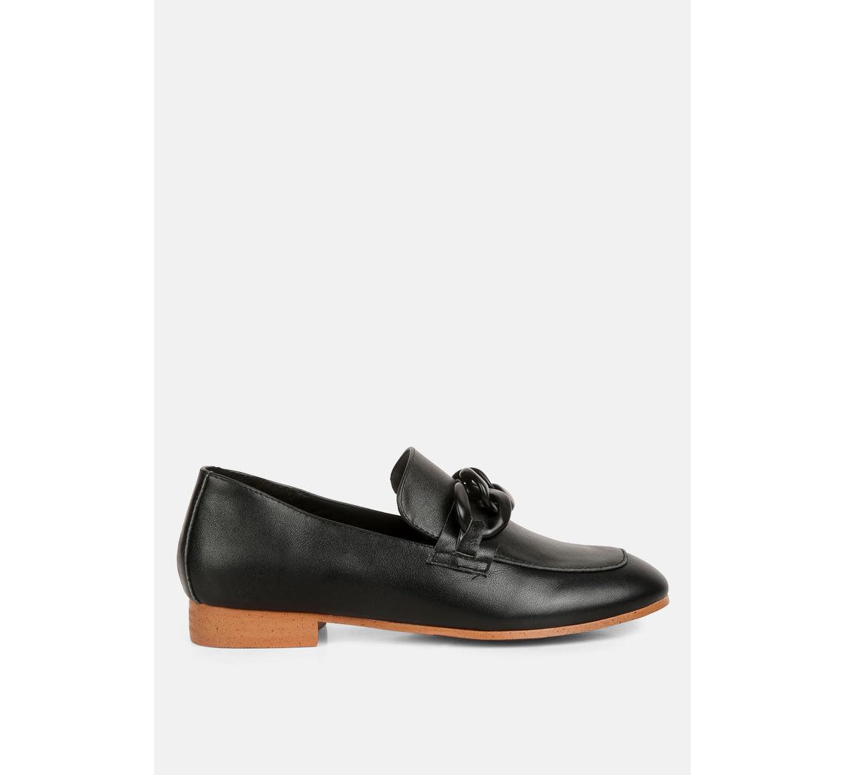 Merva Womens Chunky Chain Leather Loafers