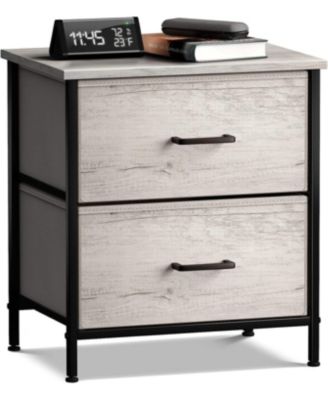 2 Drawers Steel Frame, Wood Top & Easy Pull Fabric Bins - Great for Home, Bedroom, Office & College Dorm - Nightstand