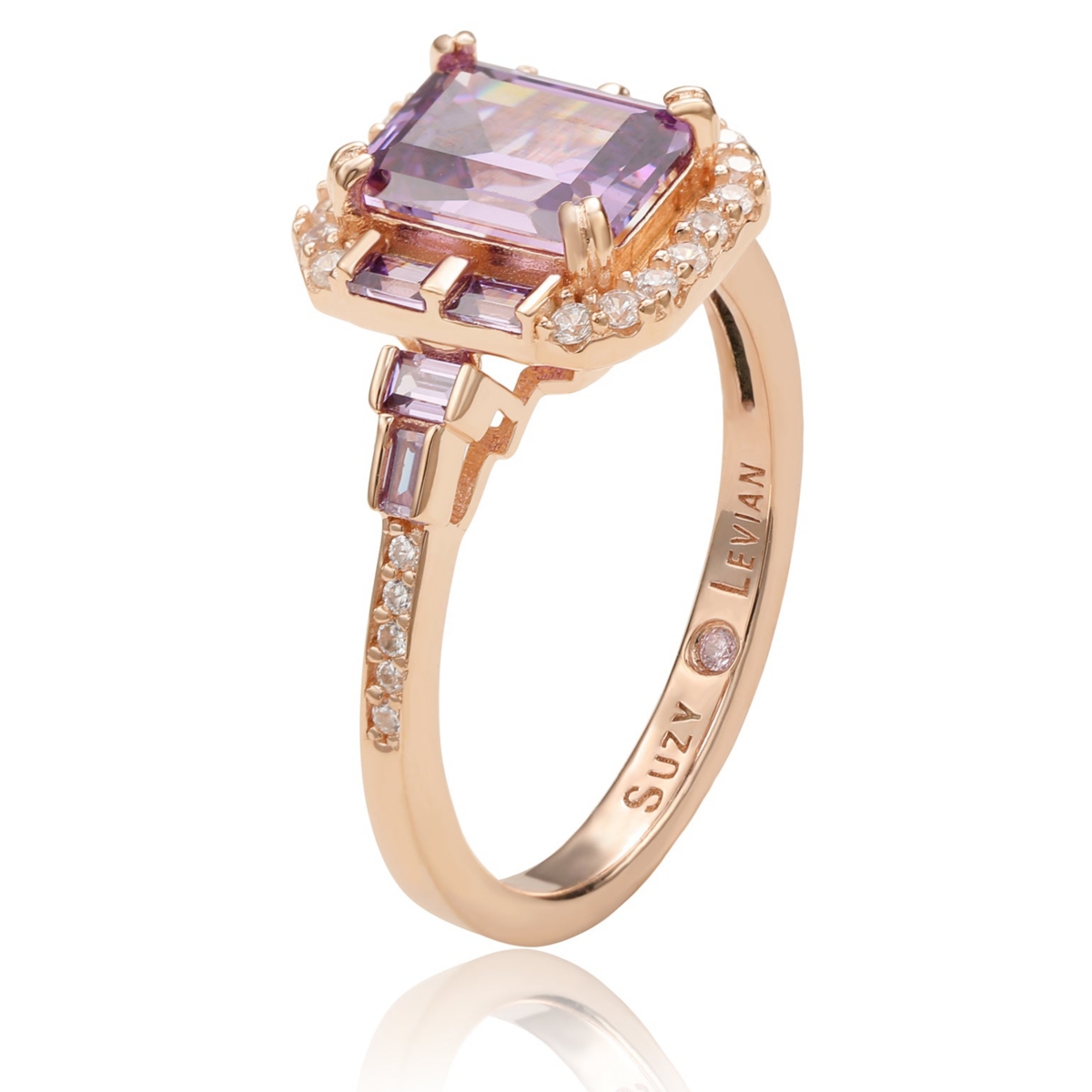 Suzy Levian New York Suzy Levian Sterling Silver Emerald Cut Cubic Zirconia Multi-Cut Center Stone Ring