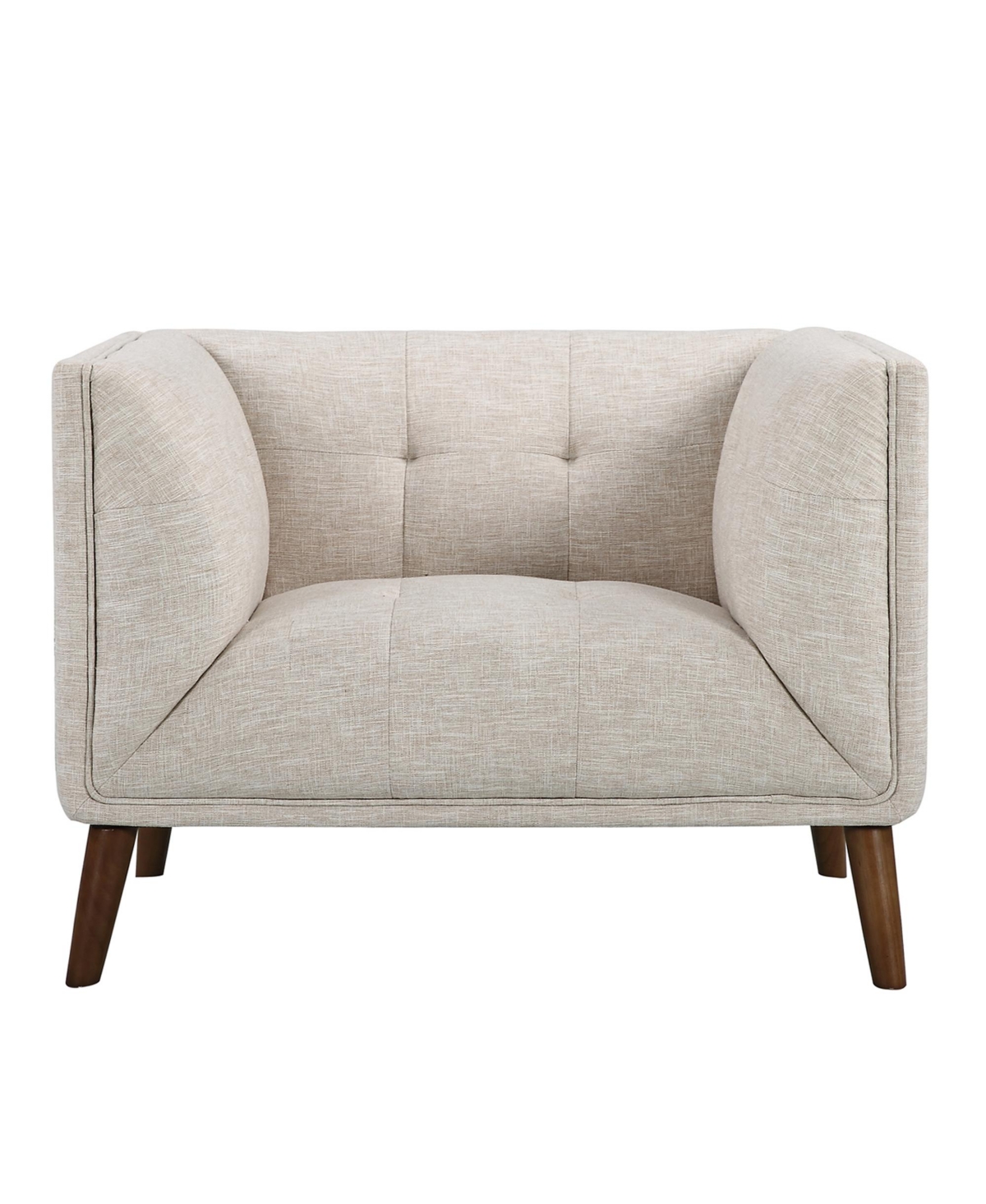 Armen Living Hudson 39" Linen And Walnut Legs In Mid-century Button-tufted Chair In Beige