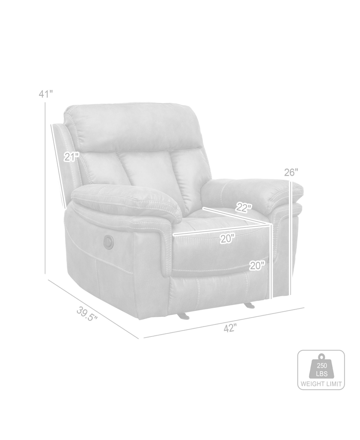 Armen Living Estelle 42" Fabric In Power Recliner Chair In Gunmetal