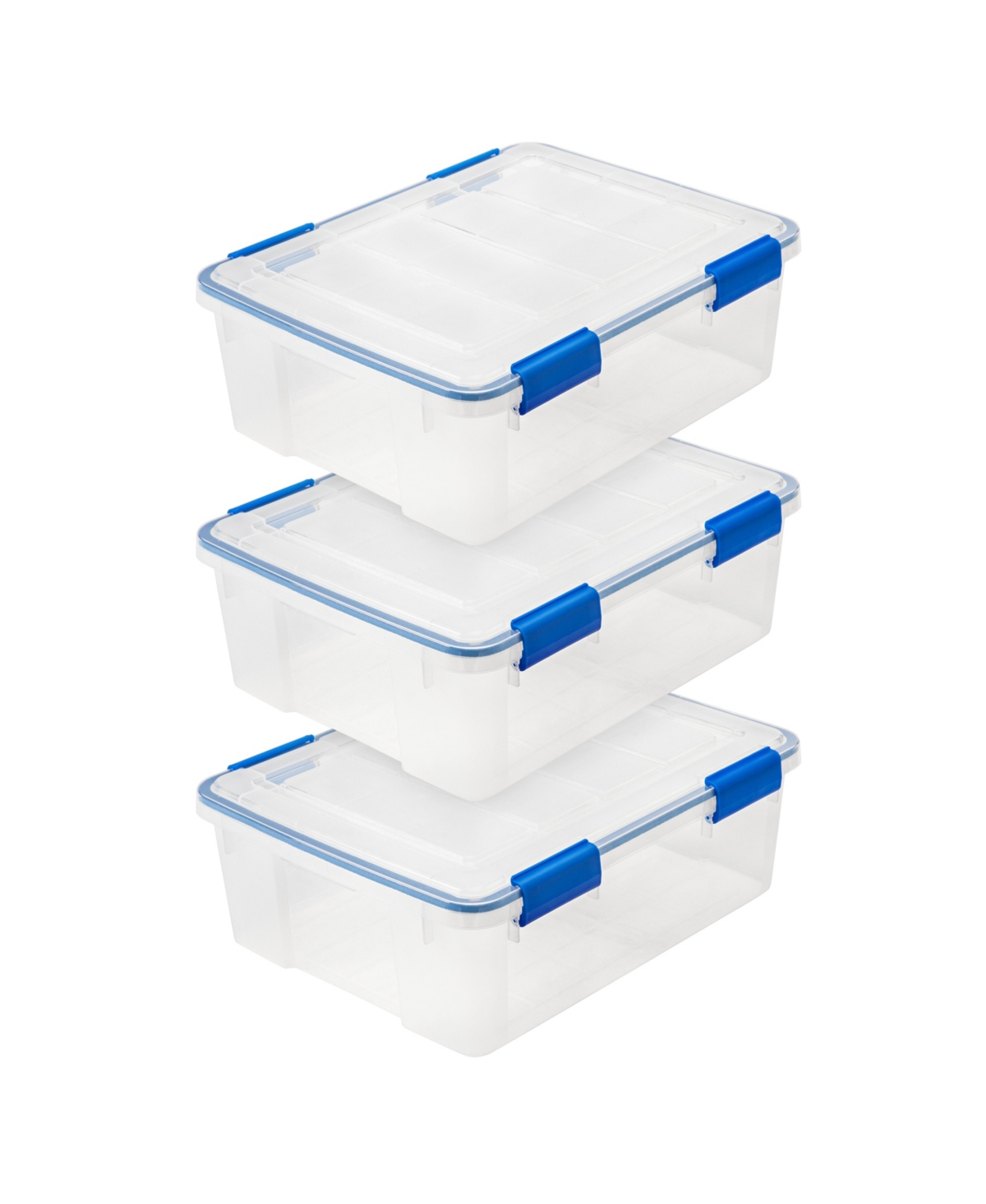 3 Pack 26.5 Quart WeatherPro Plastic Storage Box, Lid and Seal, Latching Buckles