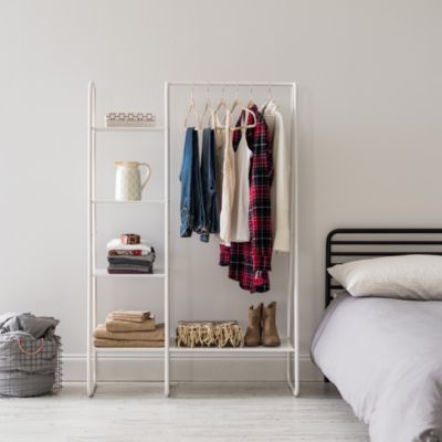 Metal Garment Rack with Metal Mesh Shelves, White