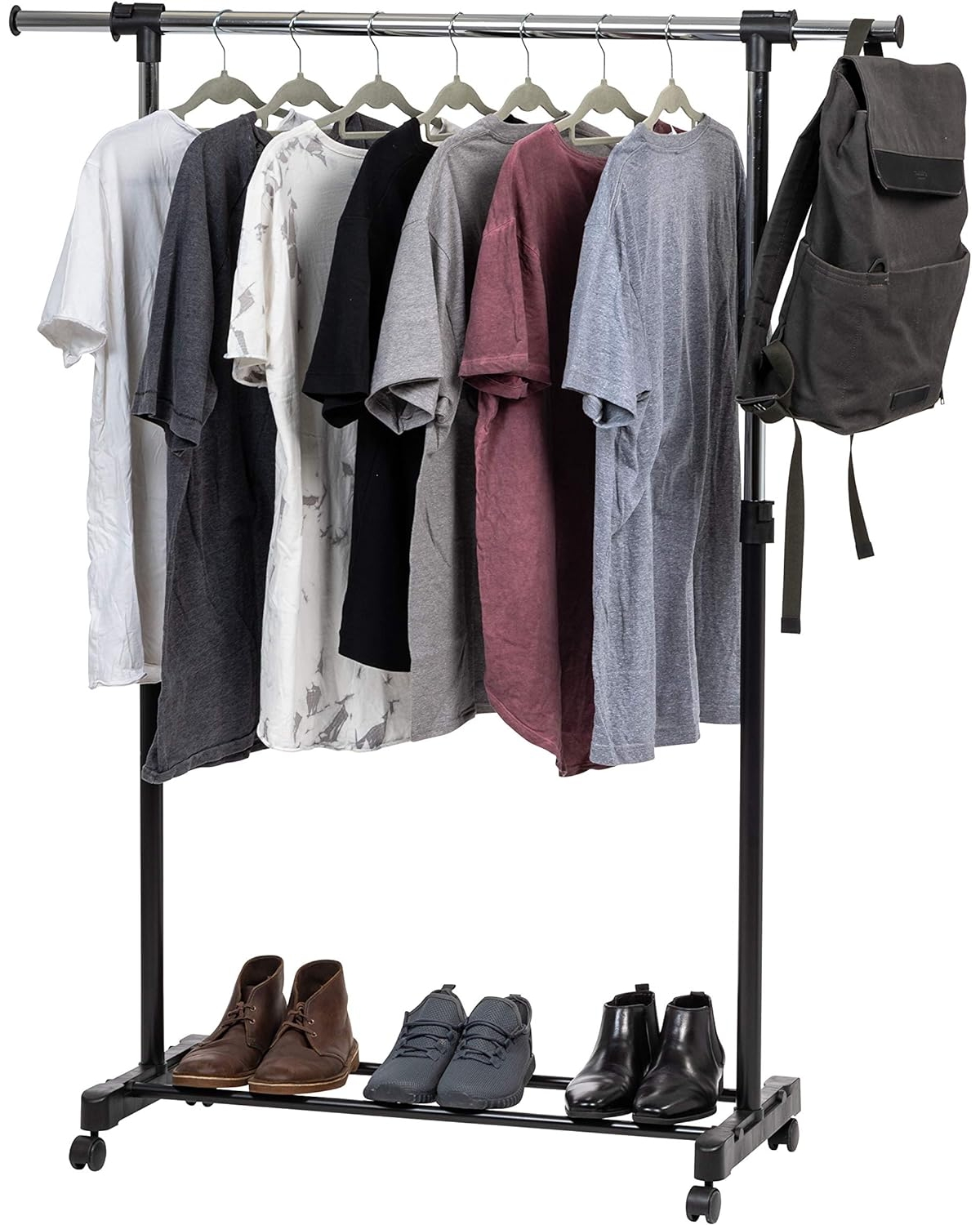 Adjustable and Extendable Single-Rod Clothes Garment Rack - Black