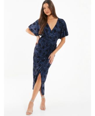 QUIZ Women's Sequin Flock Wrap Dress - Macy's