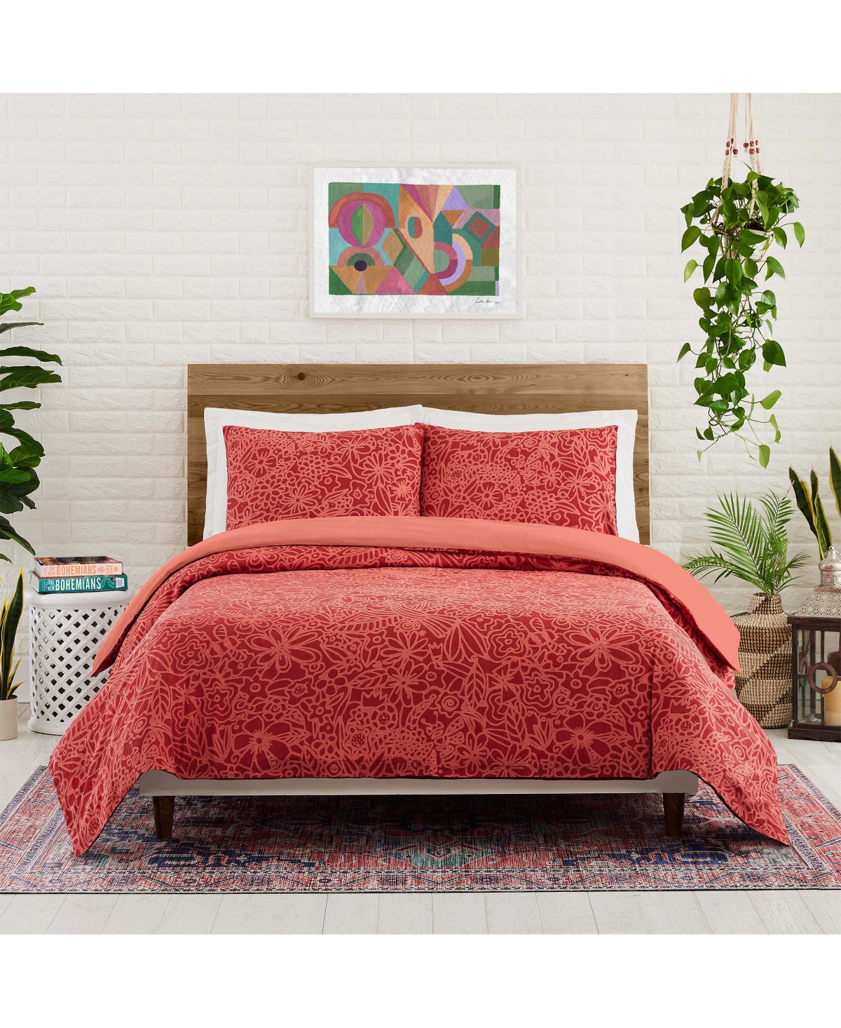 Justina Blakeney Birds And Bee Sateen 3-pc Duvet Cover Set, King In Red