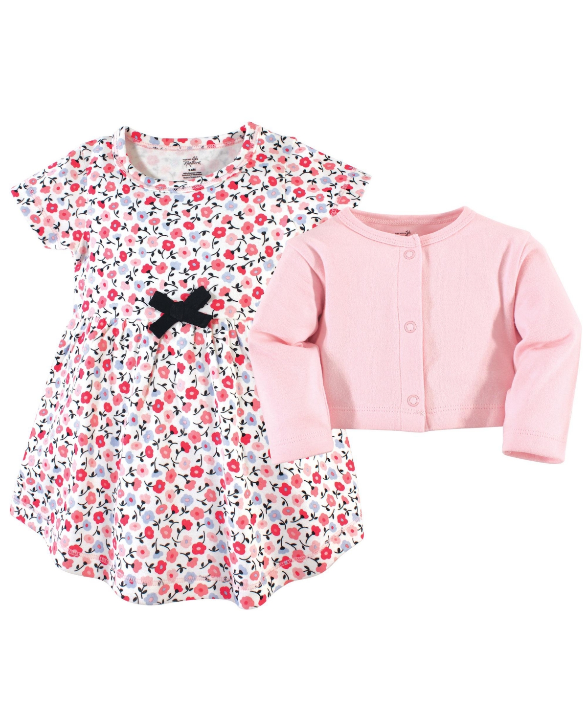 Touched by Nature Baby Girls Baby Organic Cotton Dress and Cardigan 2pc Set,- Ditsy floral
