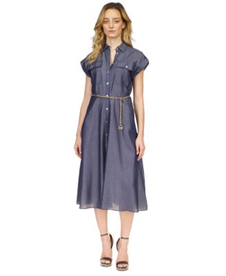 MICHAEL Michael Kors Women s Chain Belt Denim Shirtdress Macy s