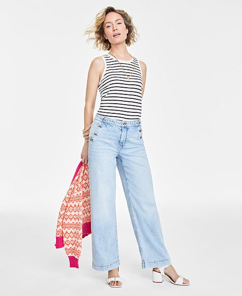 alfani On 34th Women's Sailor High-Rise Wide-Leg Jeans Regular & Short Created for Macy's Women's Fashion Shoes & Accessories