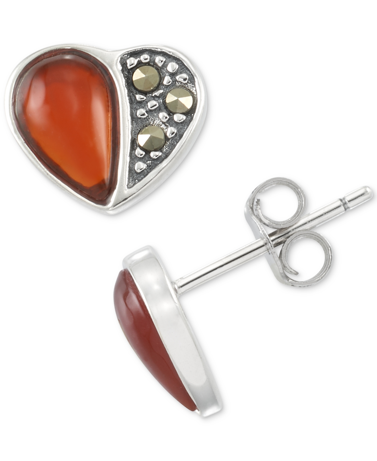 2-Pc. Set(1/4 ct. t.w.) & Red Cubic Zirconia Heart Pendant Necklace & Matching Stud Earrings in Sterling Silver - Marcasite