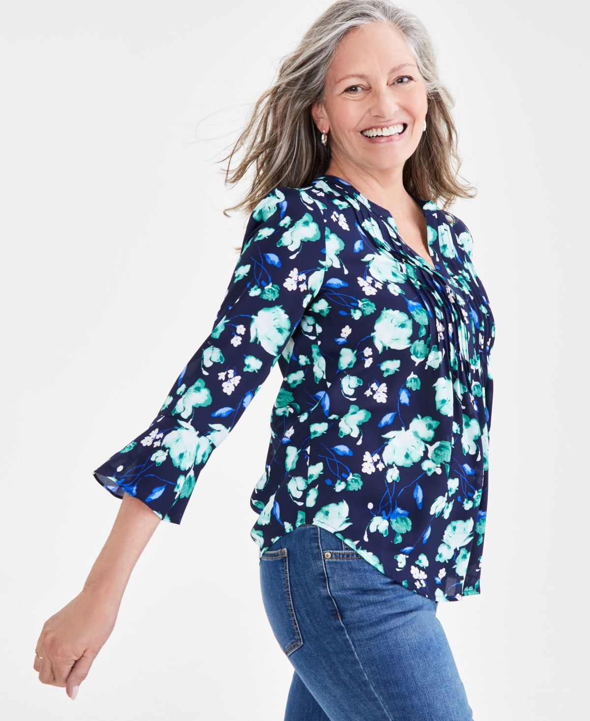 Style & Co Women's Printed Pintuck Ruffle Sleeve Top, Regular & Petite, Created for Macy's