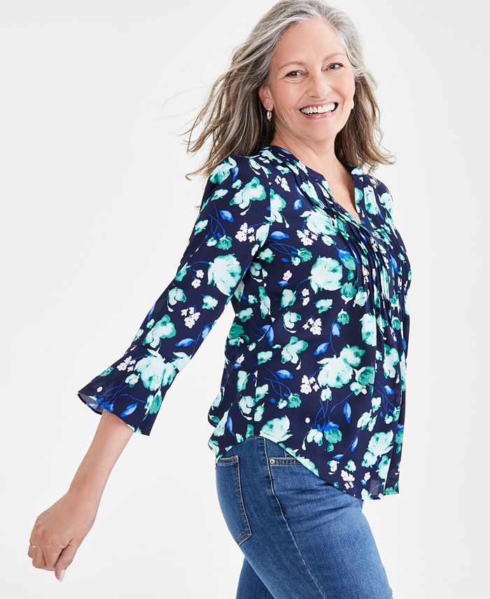 Style & Co Petite Floral-Print Pintucked Top, Created for Macy's - Macy's