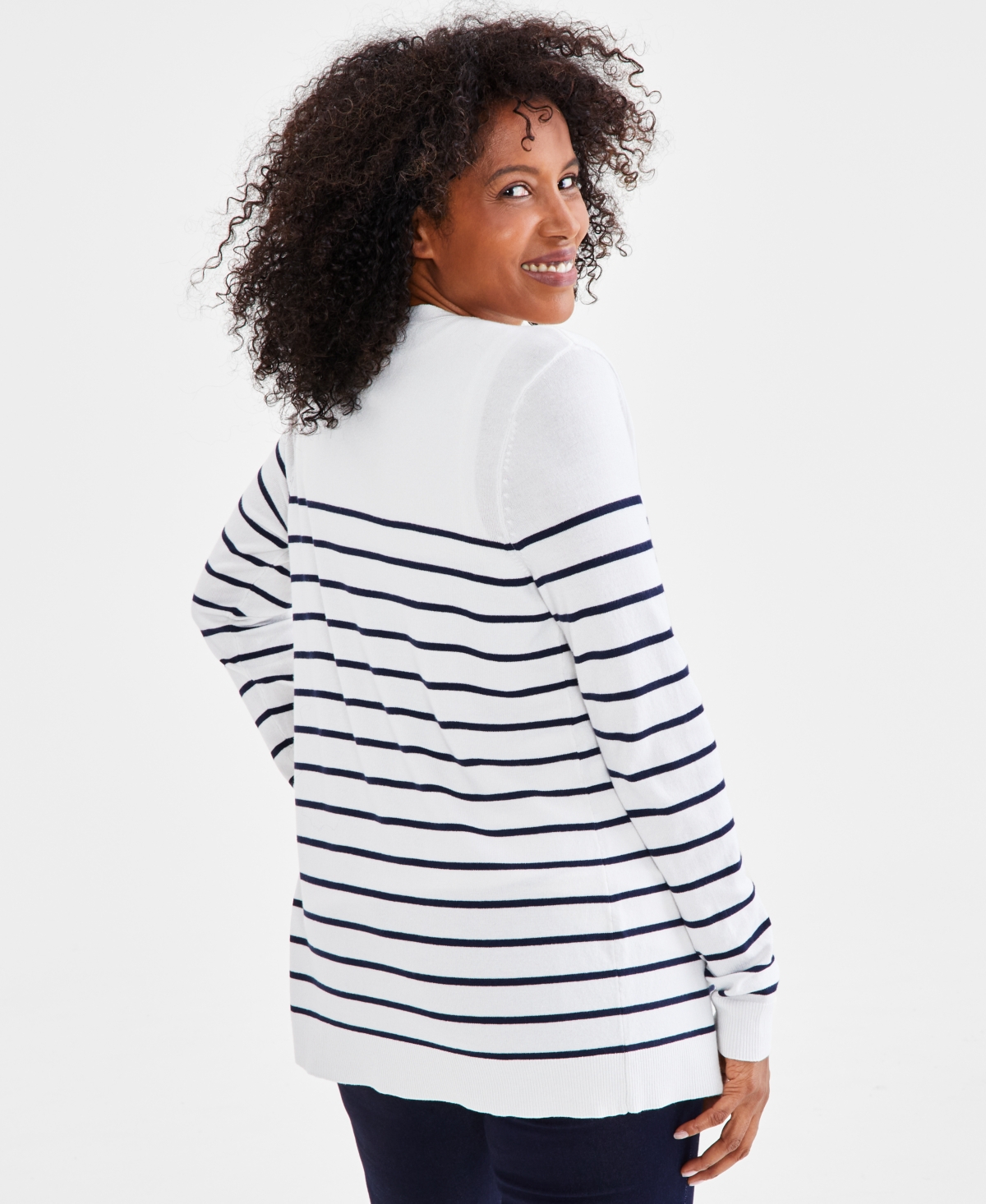 Shop Style & Co Women's Striped Cardigan Sweater, Created For Macy's In Shiitake