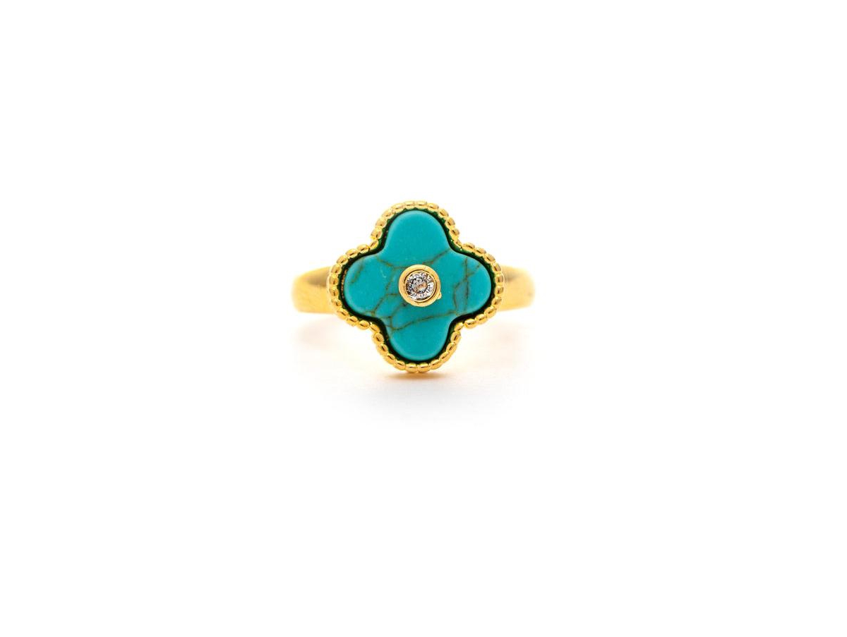 Turquoise Clover Ring - Gold with turquoise