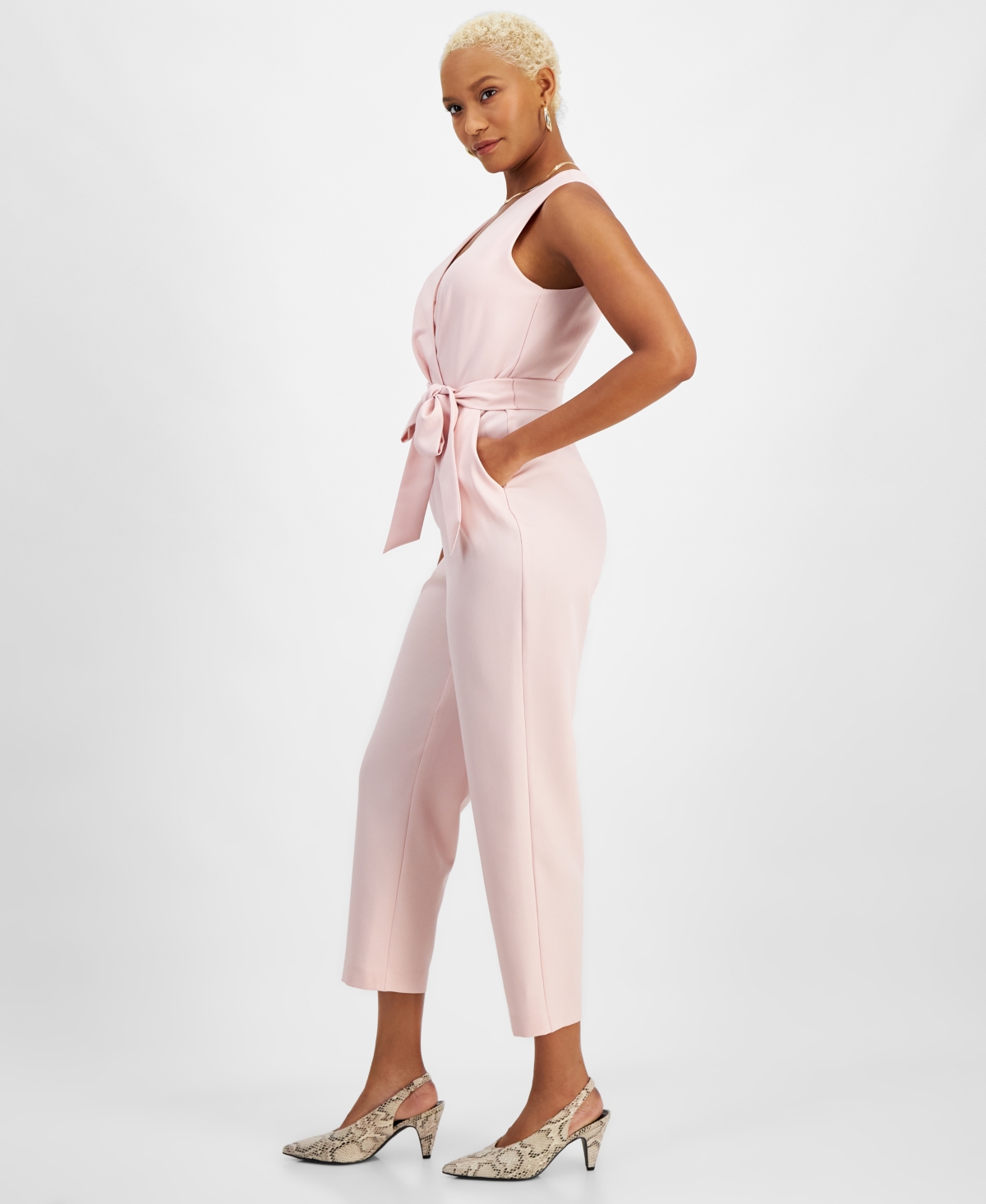 Shop Bar Iii Women's Sleeveless Tie-waist Jumpsuit, Created For Macy's In Rosebud