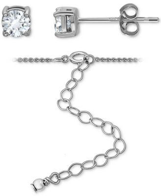2-Pc. Set Cubic Zirconia Heart Pendant Necklace & Solitaire Stud Earrings, Created for Macy's