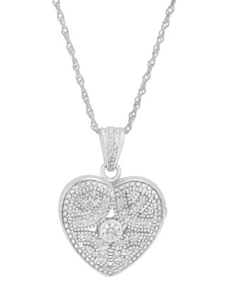 Macy's Cubic Zirconia Heart Locket Pendant Necklace in Sterling Silver ...