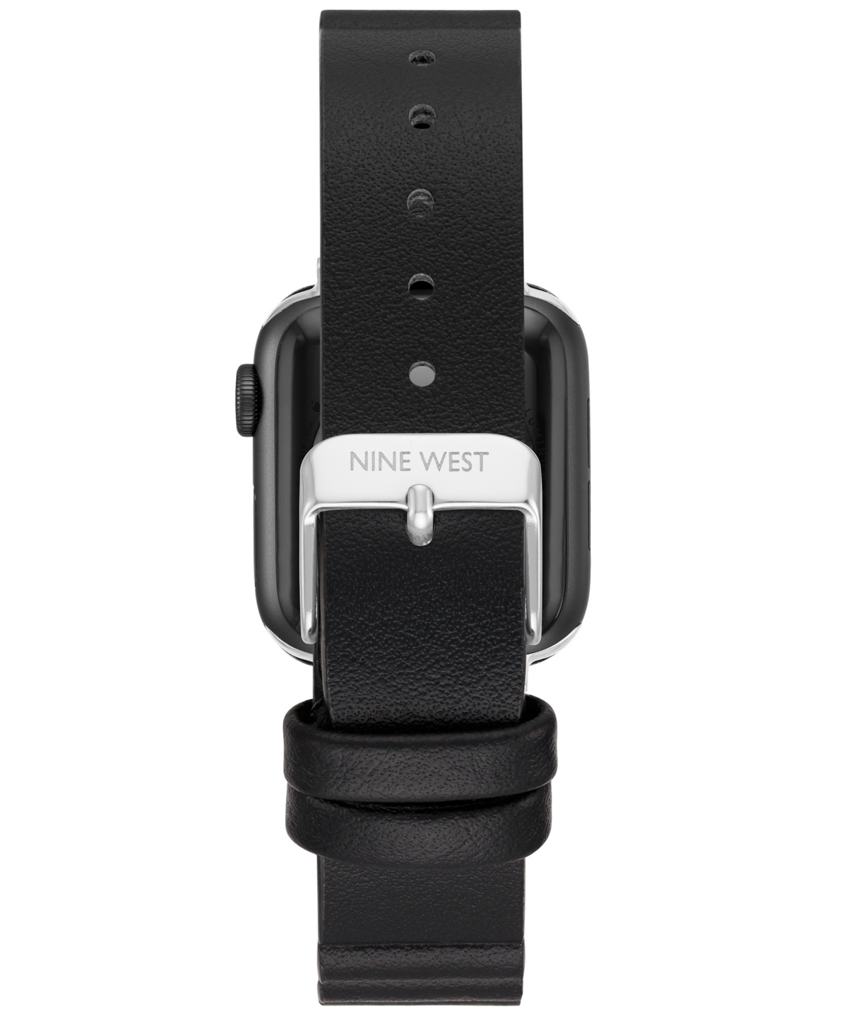 Shop Nine West Women's Black Polyurethane Leather Band Compatible With 38mm, 40mm And 41mm Apple Watch In Black,silver-tone