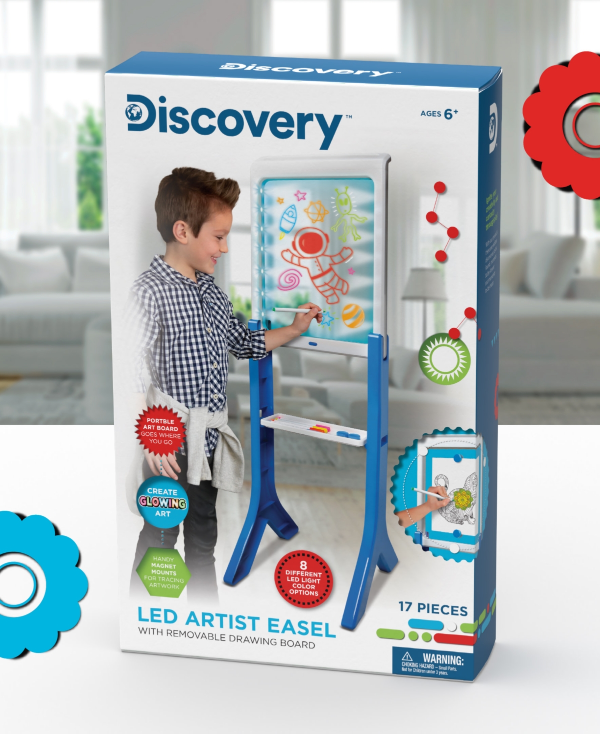 Discovery Kids Led Artist Easel with Removable Glow in the Dark Portable Tablet