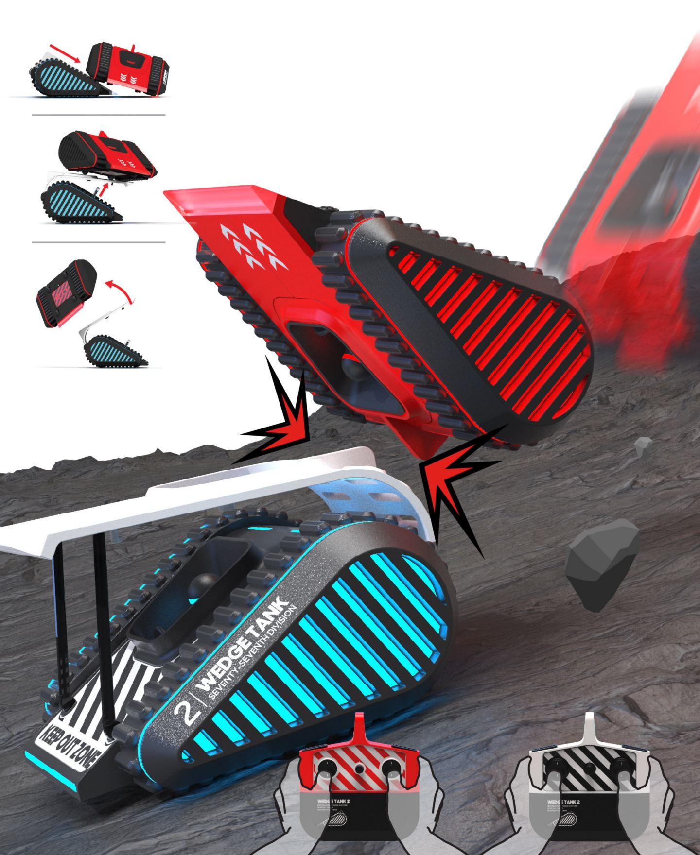 Детские игрушки Sharper Image Battle Tracks Knockout Remote Control Flip Ramp Space Tank Wars Toys — фото 3