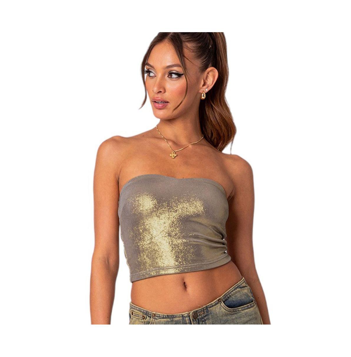 EDIKTED WOMEN'S SPOTLIGHT METALLIC TUBE TOP