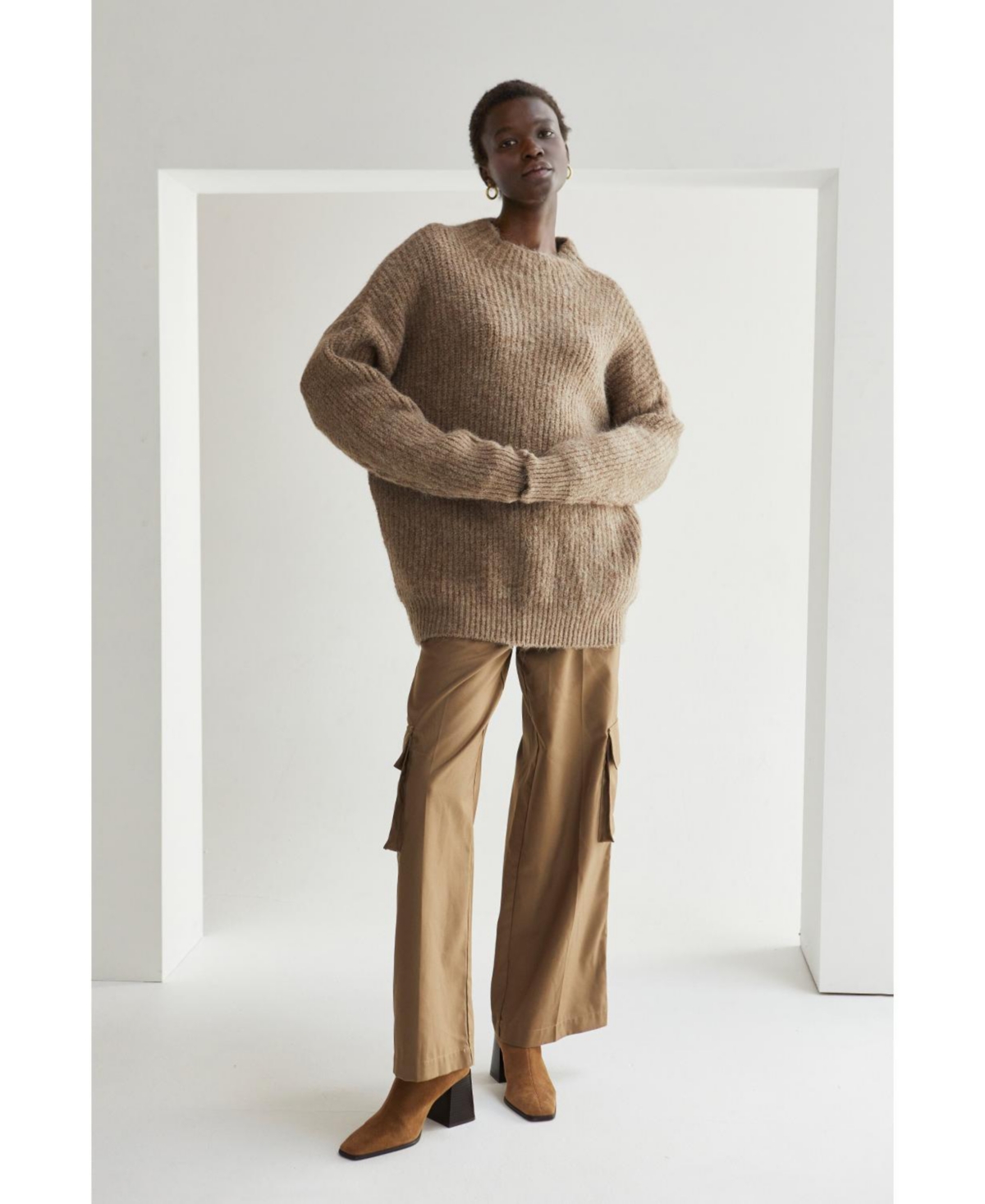 Crescent Women's Isabel Wool Blend Mock Neck Sweater - Brown + taupe