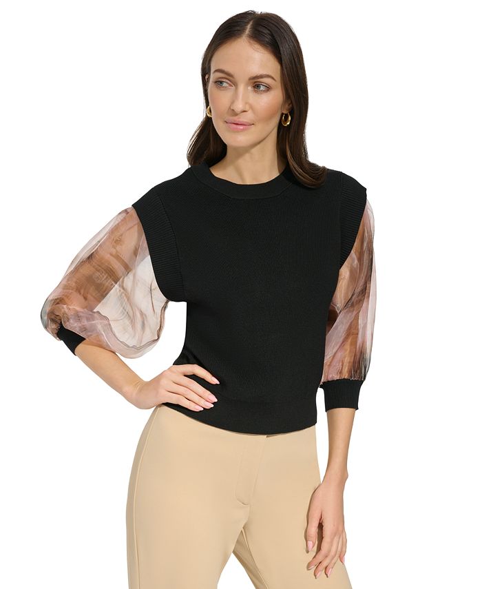 Pull Zara Noir En Organza Et Tulle - Taille S (Small), Neuf Sans étiquette, Style élégant Et Citadin