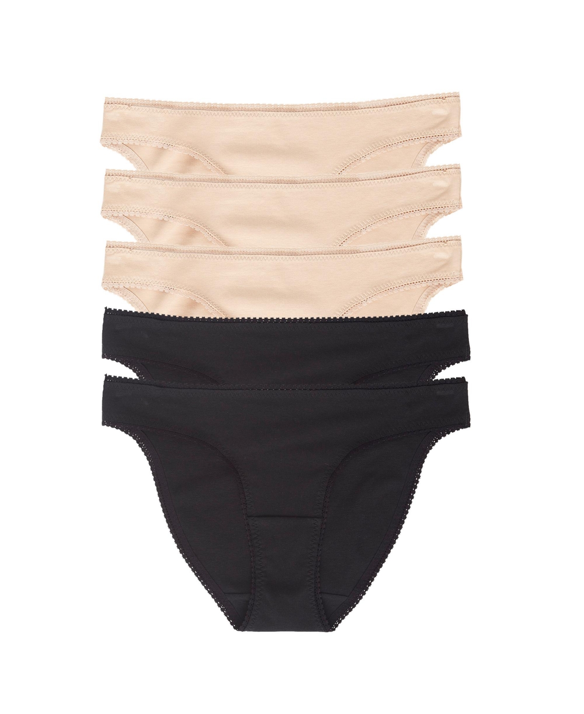 On Gossamer Women's Cabana Cotton Hip Bikini 5 Pack Underwear In Black,champagne