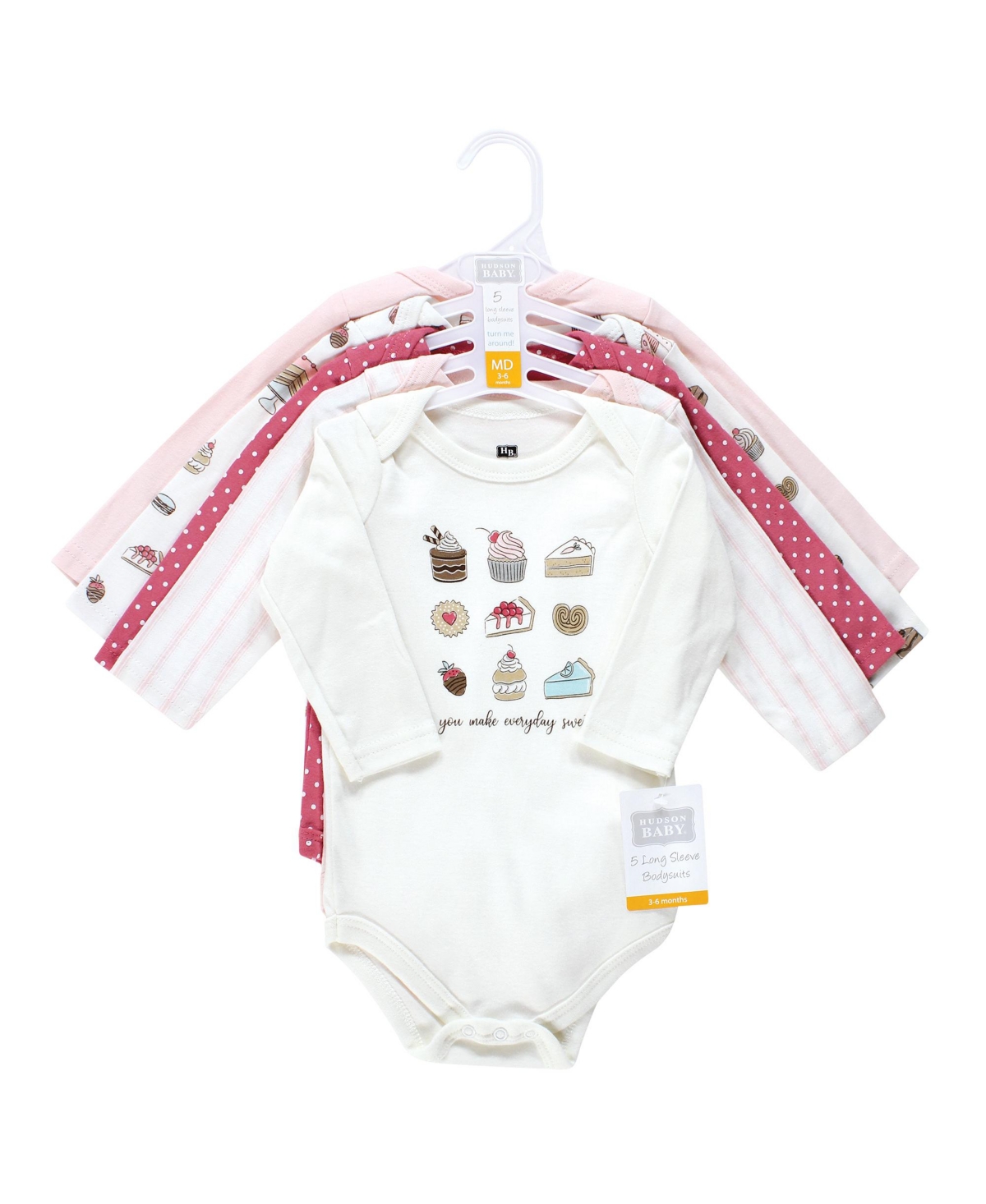 Hudson Baby Baby Boys Cotton Long-Sleeve Bodysuits, 5-Pack - Sweet bakery