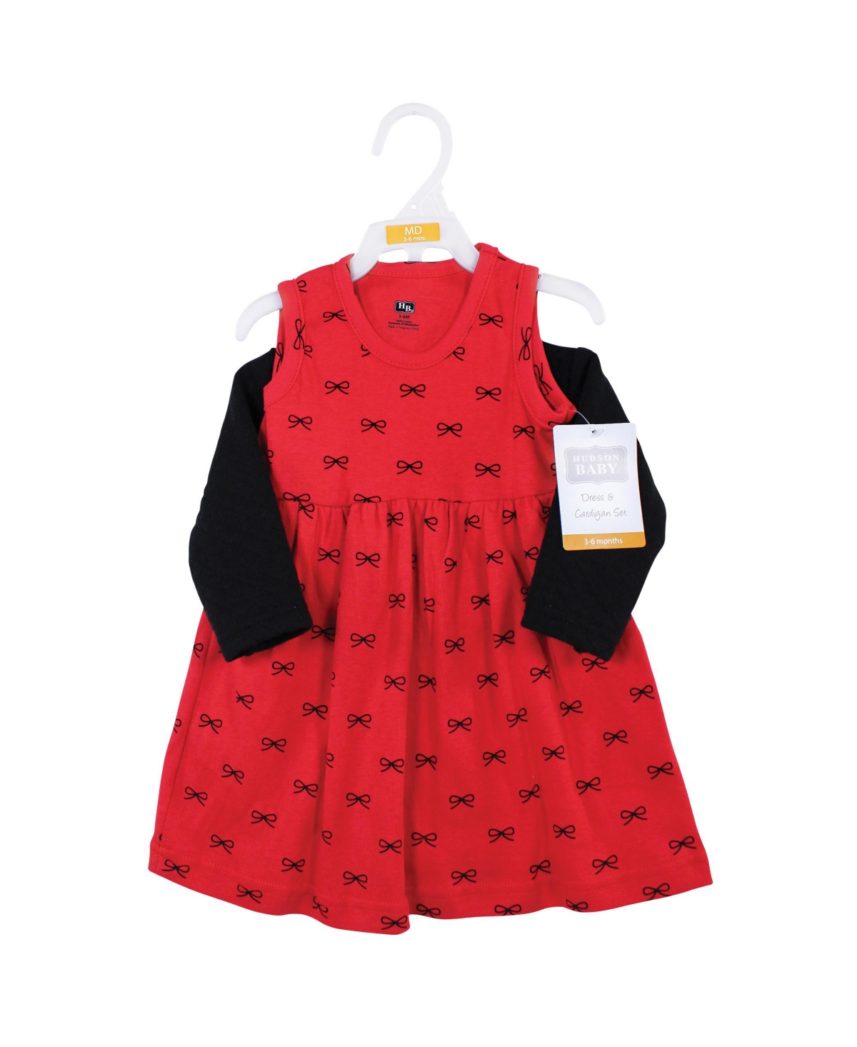Hudson Baby Toddler Girls Quilted Cardigan 2pc set and Dress,- Red black bows